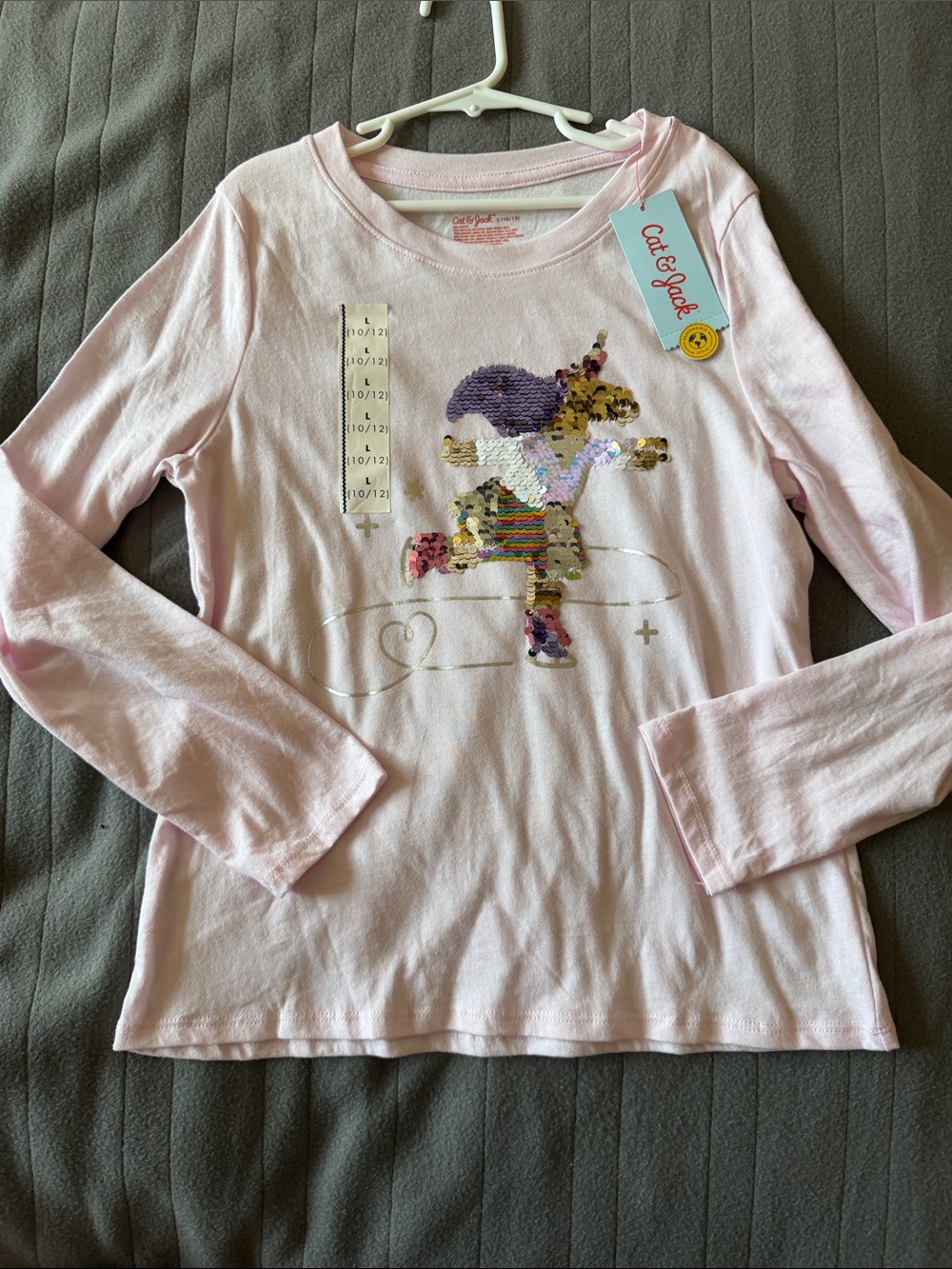 Cat & Jack Light Pink Long Sleeve Sequin Skate Graphic Tee